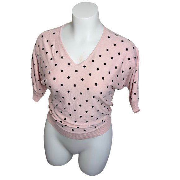 NWT Premise Women's Pullover Knit Top Blouse Pink & Black Polka Size Small - Picture 2 of 13